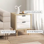 Comodino stretto, tavolino d'appoggio con 2 cassetti silenziosi e gambe in legno massello, 40 x 35 x 50 cm, bianco lucido