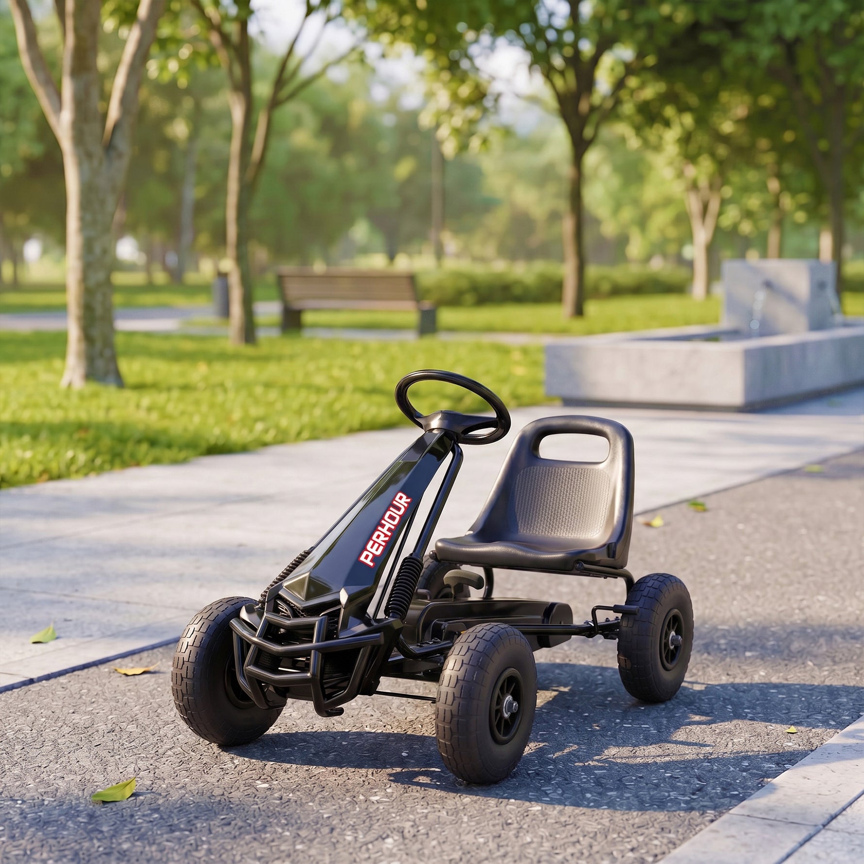 Kart à pédales Go-Kart pour enfants siège réglable pneus EVA embrayage manuel et frein 110 x 61 x 62 cm noir