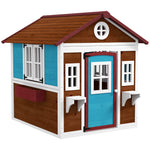 Cabane enfant extérieur maison enfant extérieure avec porte fenêtres et jardinières 114 x 126,4 x 135 cm Marron