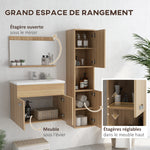 Ensemble de Meubles de Salle de Bain 4 Pièces, Mural, avec Miroir, Meuble sous Vasque, Lavabo et Armoire Haute, Naturel