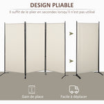 Paravent 3 panneaux dim. 2,53L x 0,5l x 1,82H m Store latéral Brise-Vue paravent sur Pied séparateur métal Polyester