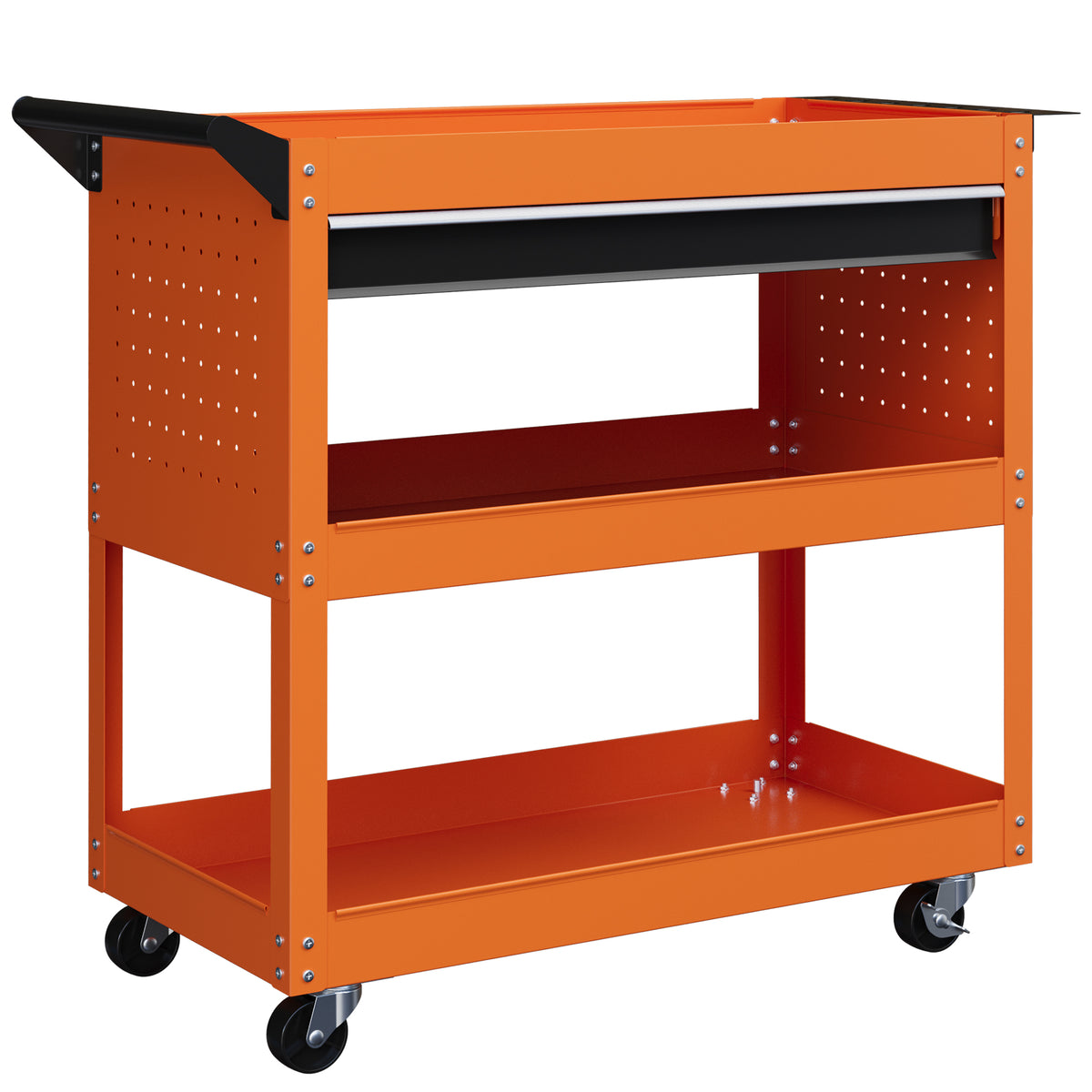 Chariot d'atelier servante atelier à 3 niveaux avec tiroir, porte-outils latéral et poignée, 82x35x76 cm, orange