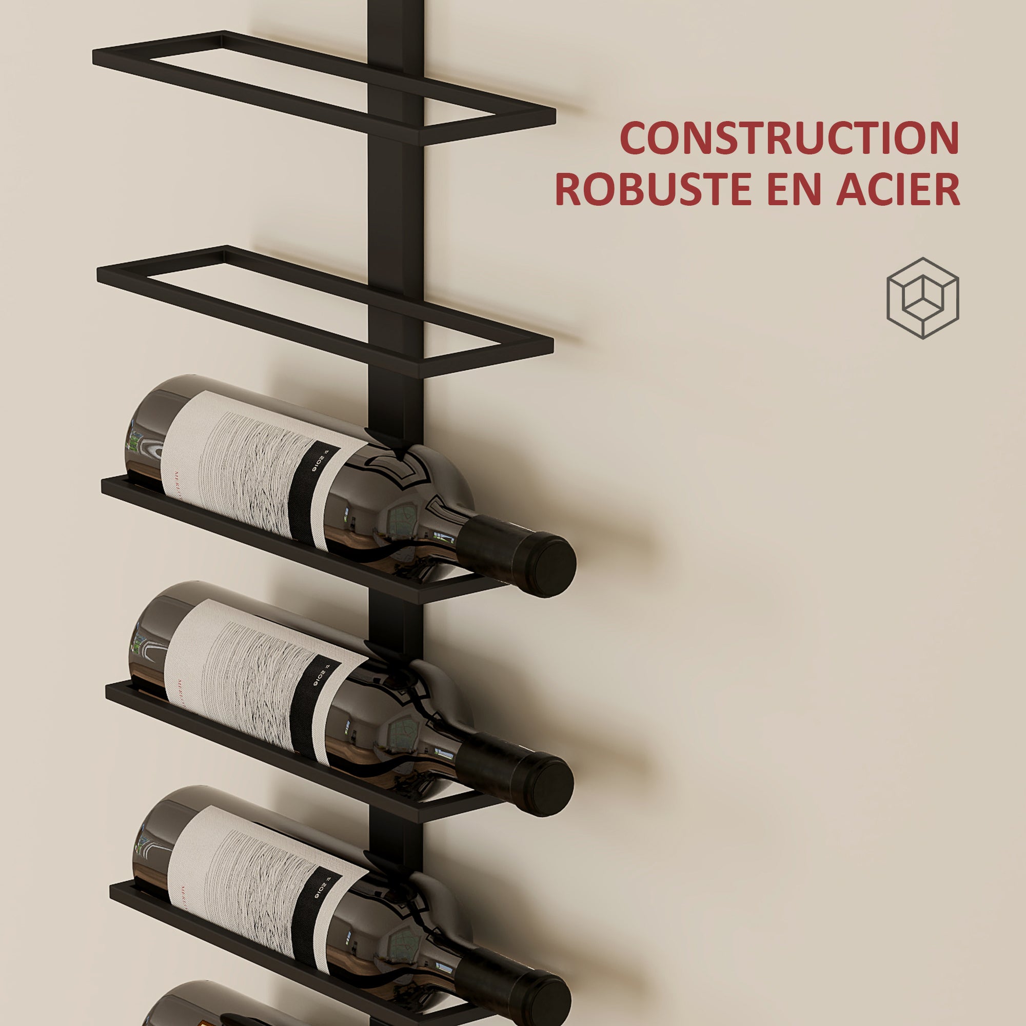 Porte bouteille mural en acier pour 10 bouteilles, pour cuisine, bar, salle à manger, cave, noir