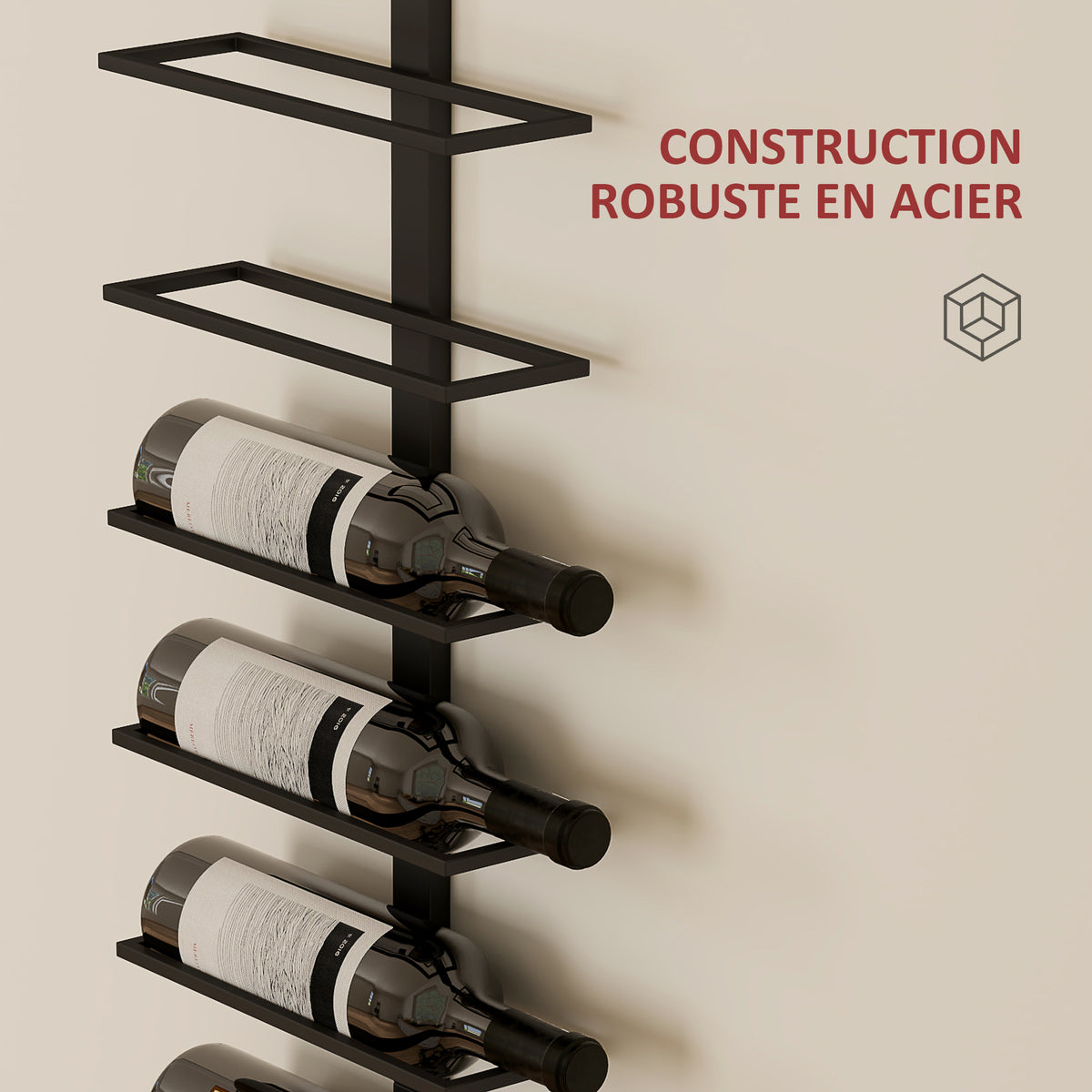 Porte bouteille mural en acier pour 10 bouteilles, pour cuisine, bar, salle à manger, cave, noir