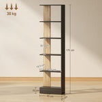 Bibliothèque Étagère de Rangement avec 5 Compartiments Ouverts 45 x 21 x 170 cm Noir et Chêne