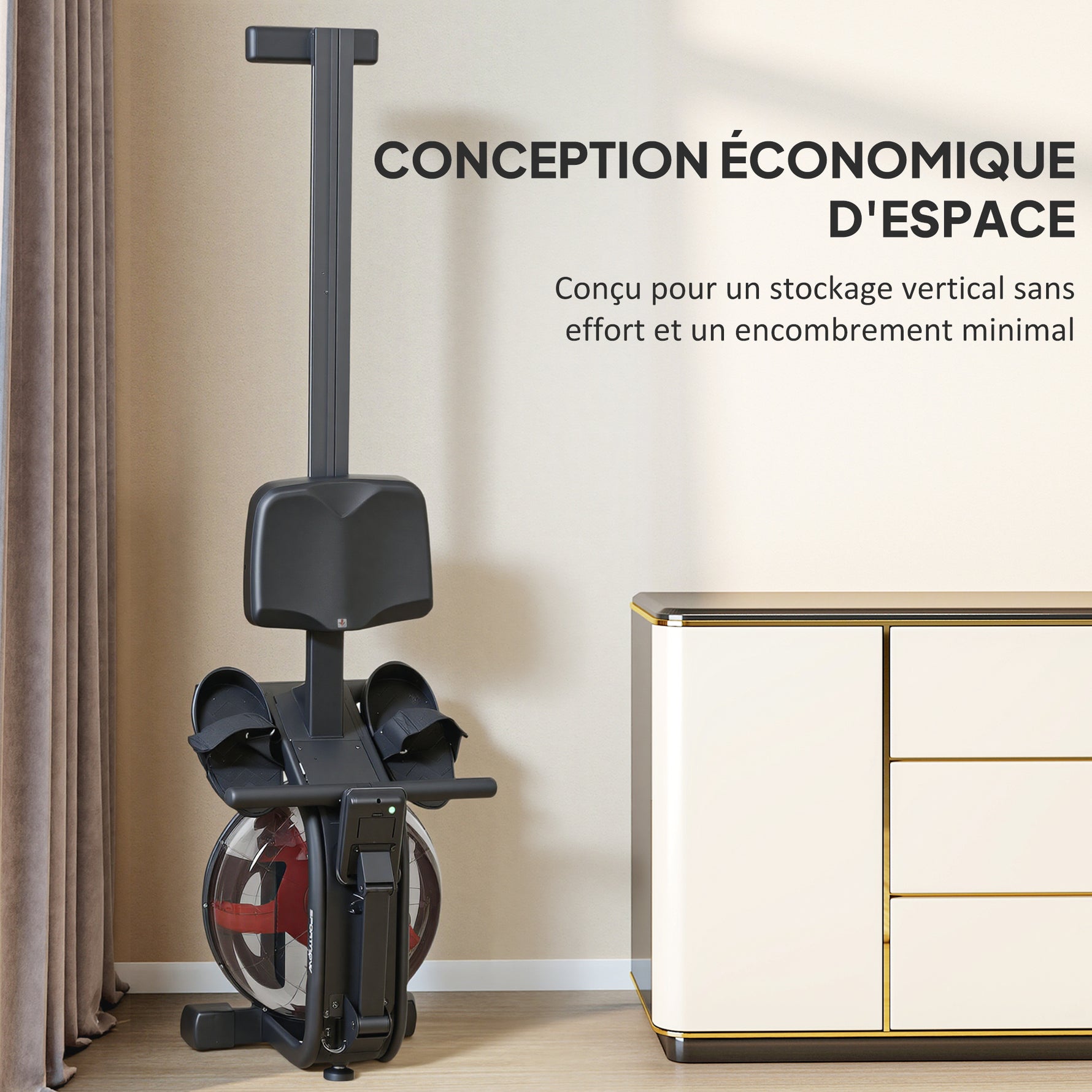 Rameur à eau, rameur musculation d'appartement réservoir ajustable 6-11L écran LCD support de tablette 170x46x77cm noir