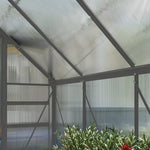 Serre de jardin en polycarbonate 4,8 m²avec fondation, lucarne réglable, porte coulissante 1,9x2,53x1,99m transparent
