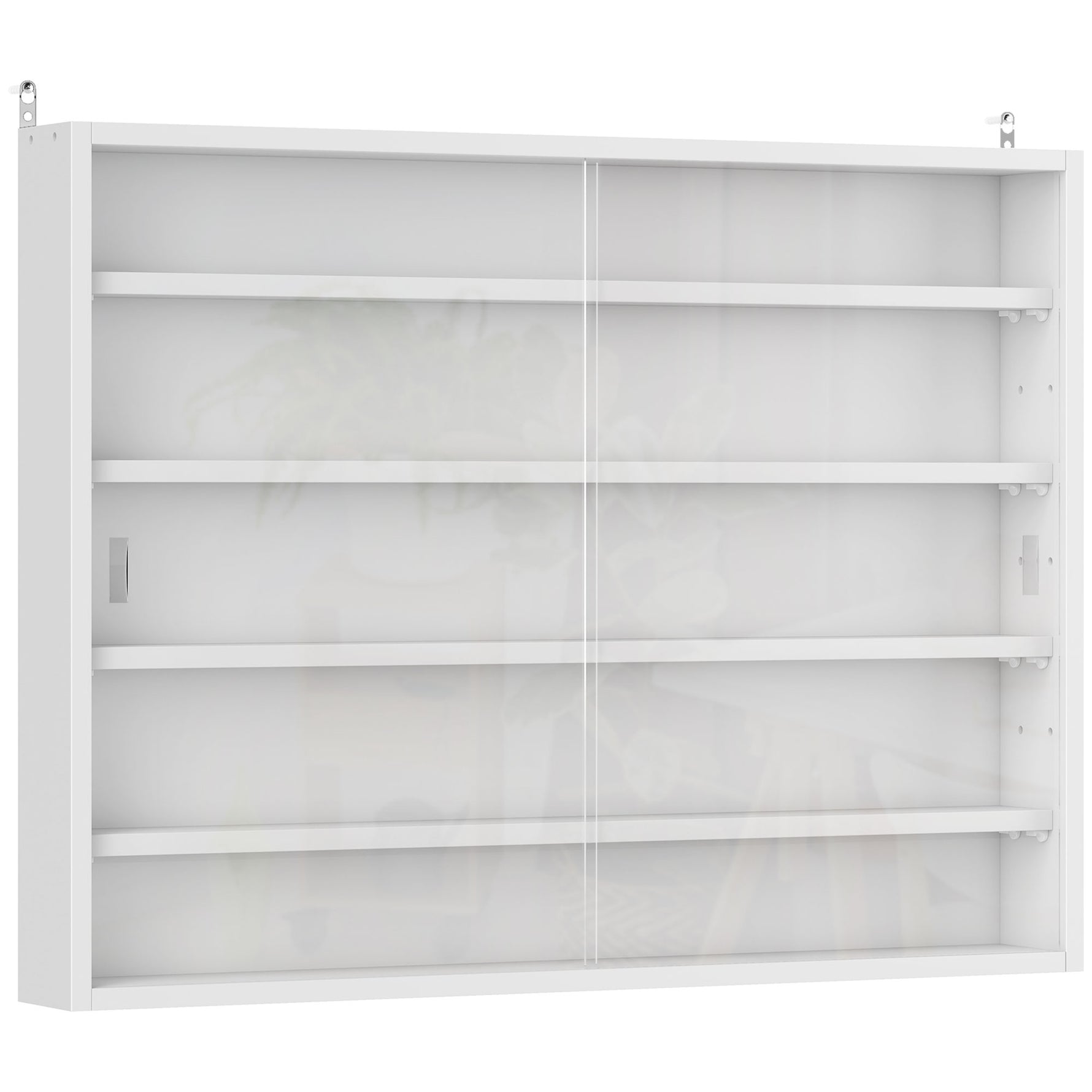 Vitrine murale pour objets de collection 4 étagère réglables en hauteur et 2 portes coulissantes 80 x 9,5 x 60 cm blanc
