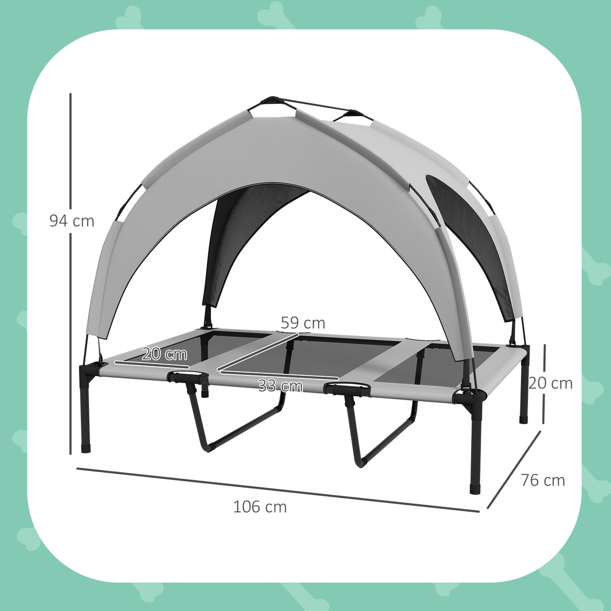 Lit pour chien chat sur pieds grand confort velum anti-UV oxford sac de transport inclus106 x 76 x 94 cm gris