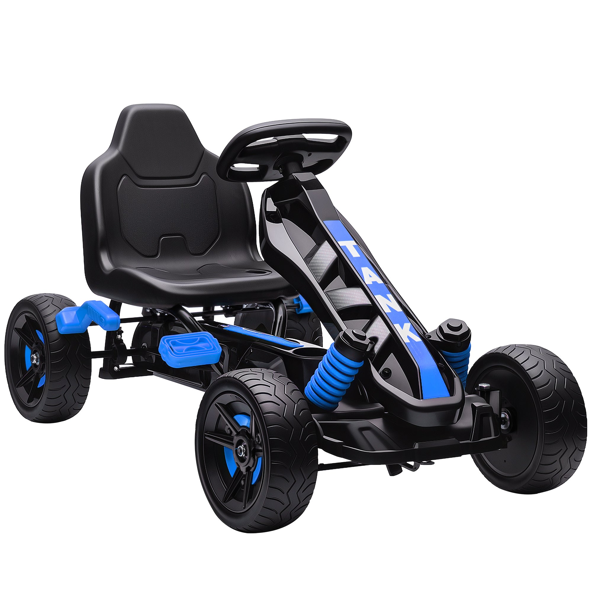 Kart à pédales pour enfants, karting enfant 3 à 6 ans avec roue libre, frein, roues EVA antidérapantes, bleu