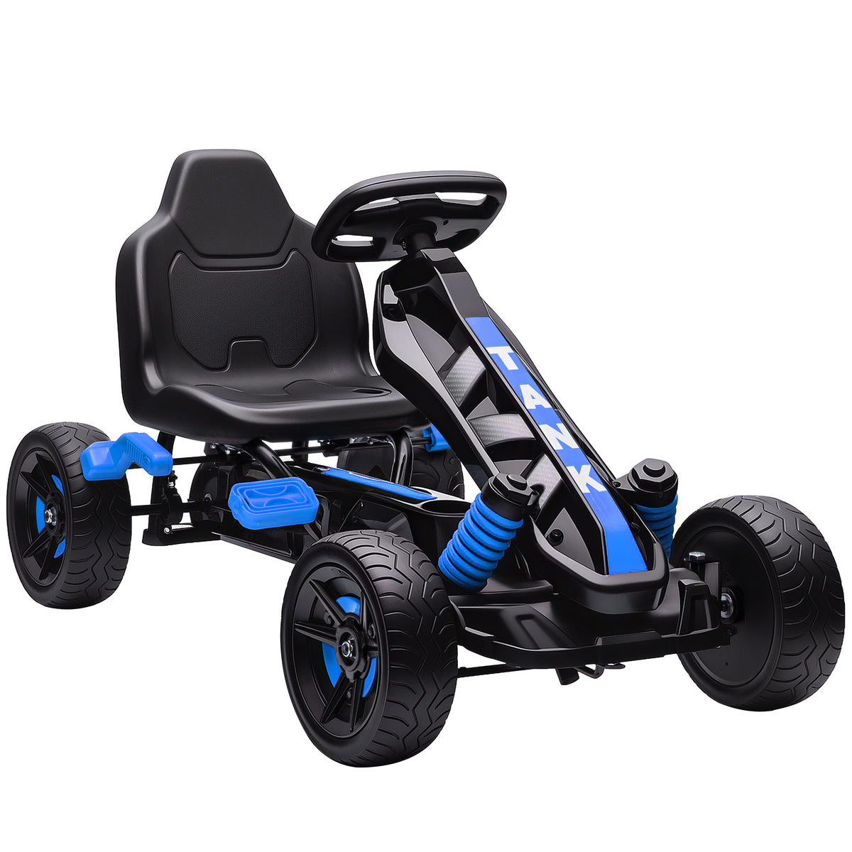Kart à pédales pour enfants, karting enfant 3 à 6 ans avec roue libre, frein, roues EVA antidérapantes, bleu