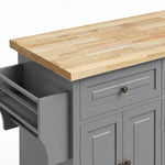 Isola Centrale da Cucina con Piano in Legno di Hevea, Carrello da Cucina su Ruote con 2 Cassetti, 111 x 44,5 x 82,5 cm, Grigio