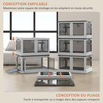 Boîtes de rangement pliables et empilables 69L en plastique avec couvercle et 4 roulettes, accès à 5 côtés, blanc