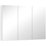 Armadietto a muro per bagno con specchio, mobiletto da bagno a 3 ante a specchio, ripiani regolabili, 91,5x11,5x65cm, bianco