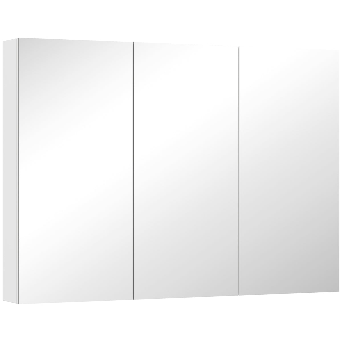 Armadietto a muro per bagno con specchio, mobiletto da bagno a 3 ante a specchio, ripiani regolabili, 91,5x11,5x65cm, bianco