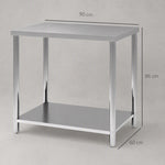 Table de travail en acier inoxydable 2 étagère, pour cuisine, garage, jardin, 90 x 60 x 86 cm, argenté