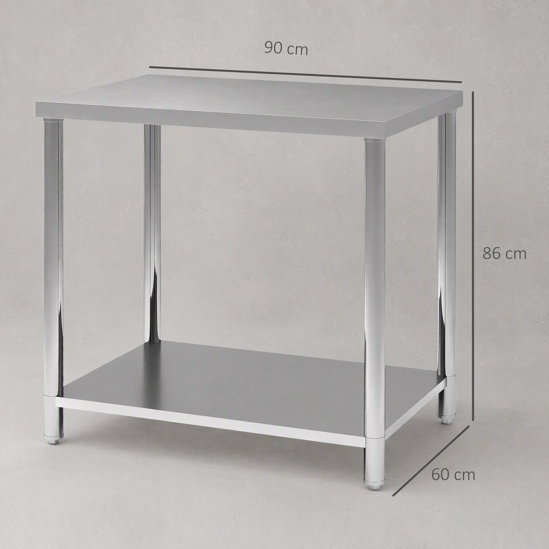 Table de travail en acier inoxydable 2 étagère, pour cuisine, garage, jardin, 90 x 60 x 86 cm, argenté