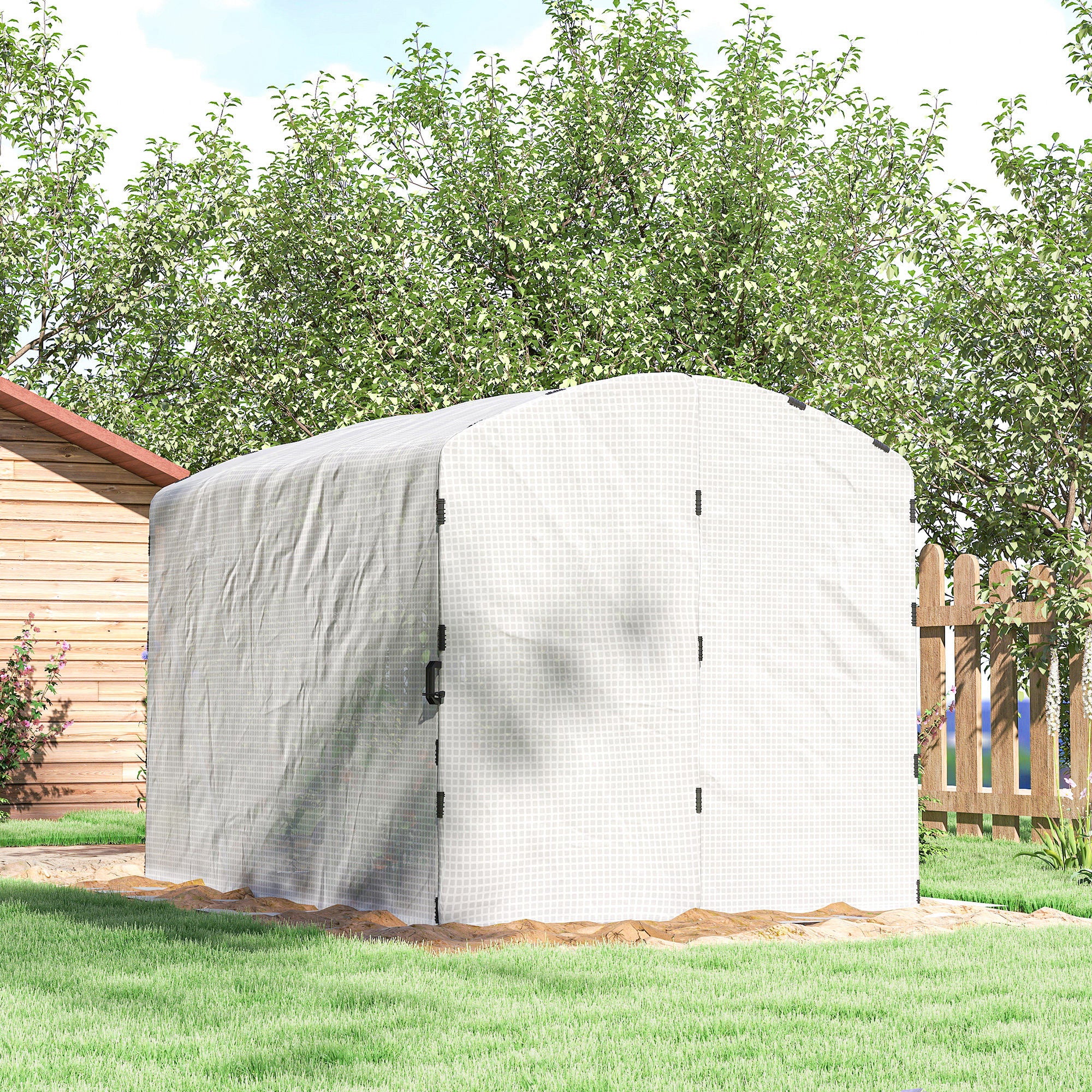 Serra a tunnel da giardino 6m², serra a tunnel 300x200x195cm, telo in PE 220g/m², bordi prolungati 50 cm con porta, bianca
