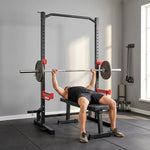 Power Tower Multifunzione Carico 500 kg, Barra per Trazioni, Rack per Squat, Supporti per Dischi, 157x105x205cm, Rosso