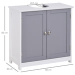 Meuble salle de bain sous lavabo - meuble sous-vasque - placard 2 portes avec étagère - dim. 60L x 30l x 60H cm - en bois gris blanc