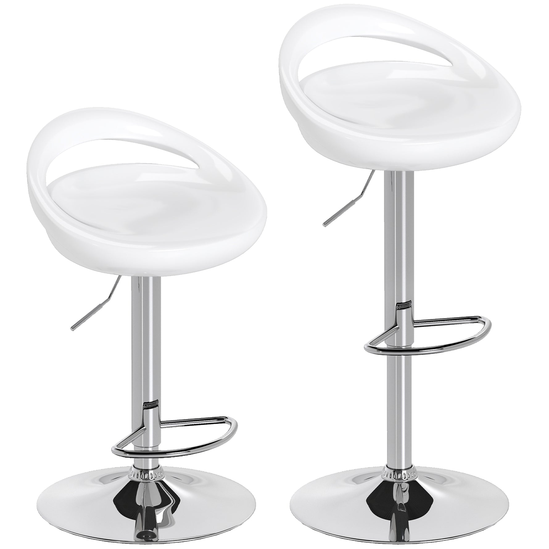 Lot de 2 tabourets de bar chaises de bar hauteur réglable dossier et repose-pieds pivotant à 360° 46x41x76-96cm blanc