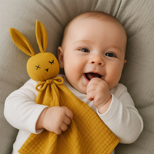 doudou lange coton biologique lapin papate moutarde