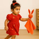 doudou gaze coton bio lapin papate rouge fille GOTS