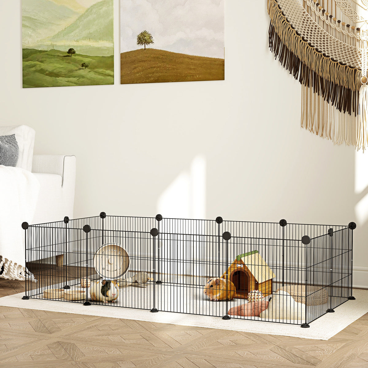 Cage parc enclos pour animaux domestiques bords arrondis fil en acier 140 x 70 x 35 cm noir