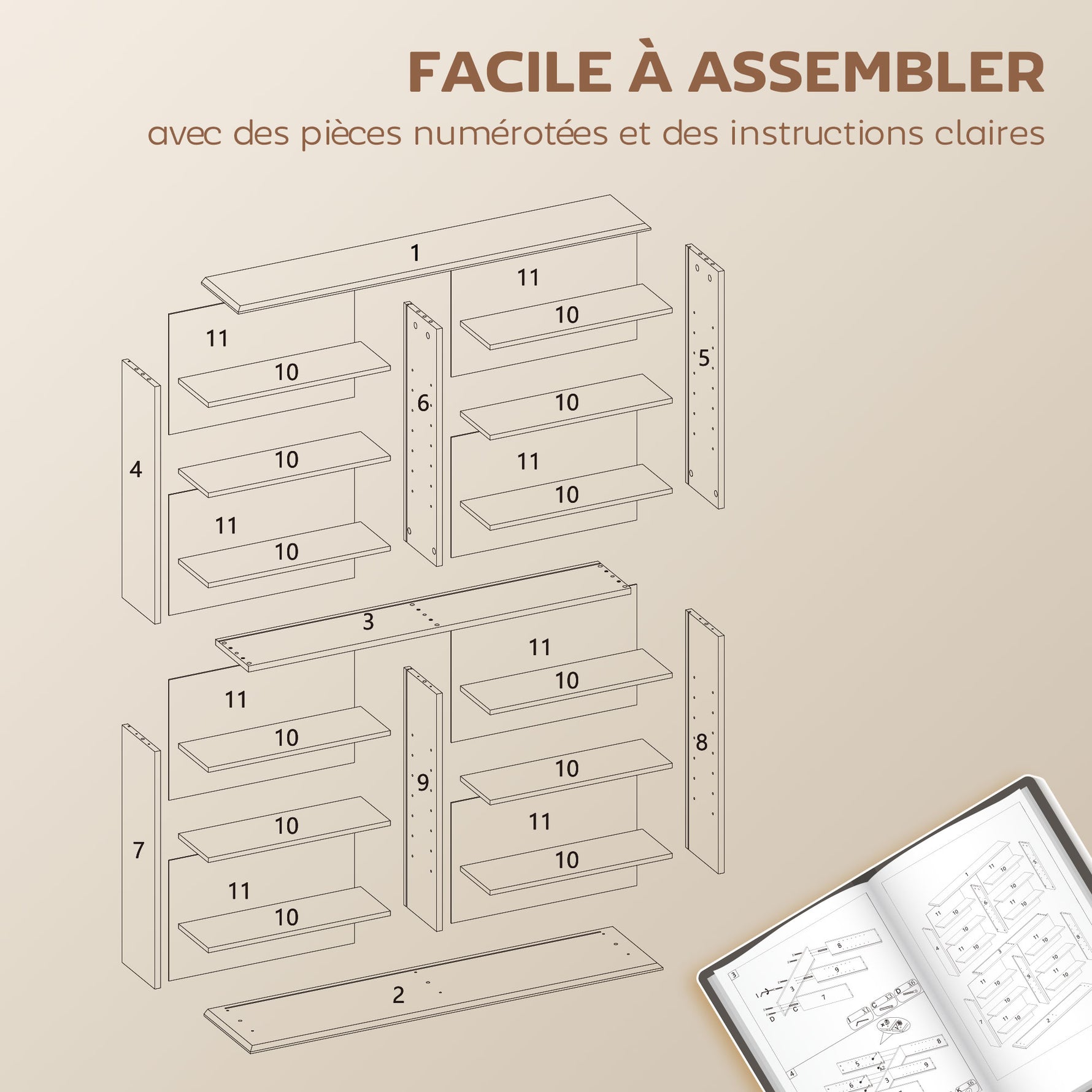 Rangements pour CD et DVD avec 16 compartiments et 12 étagères réglables capacité max. 720 CD/396 DVD et Blu-ray marron
