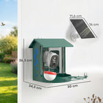 Mangeoire à Oiseaux avec Caméra 2K Solaire 2,5L 142°, Identification IA 16000+, App, IP65, SD 32 Go, 30x34,5x26,3cm Vert
