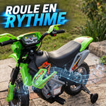 Elektro-Motorrad für Kinder, Kinder-Motocross mit 6-V-Batterie, Scheinwerfern, Musik und Stützrädern, 3 bis 6 Jahre, Traglast 25 kg, Grün und Schwarz