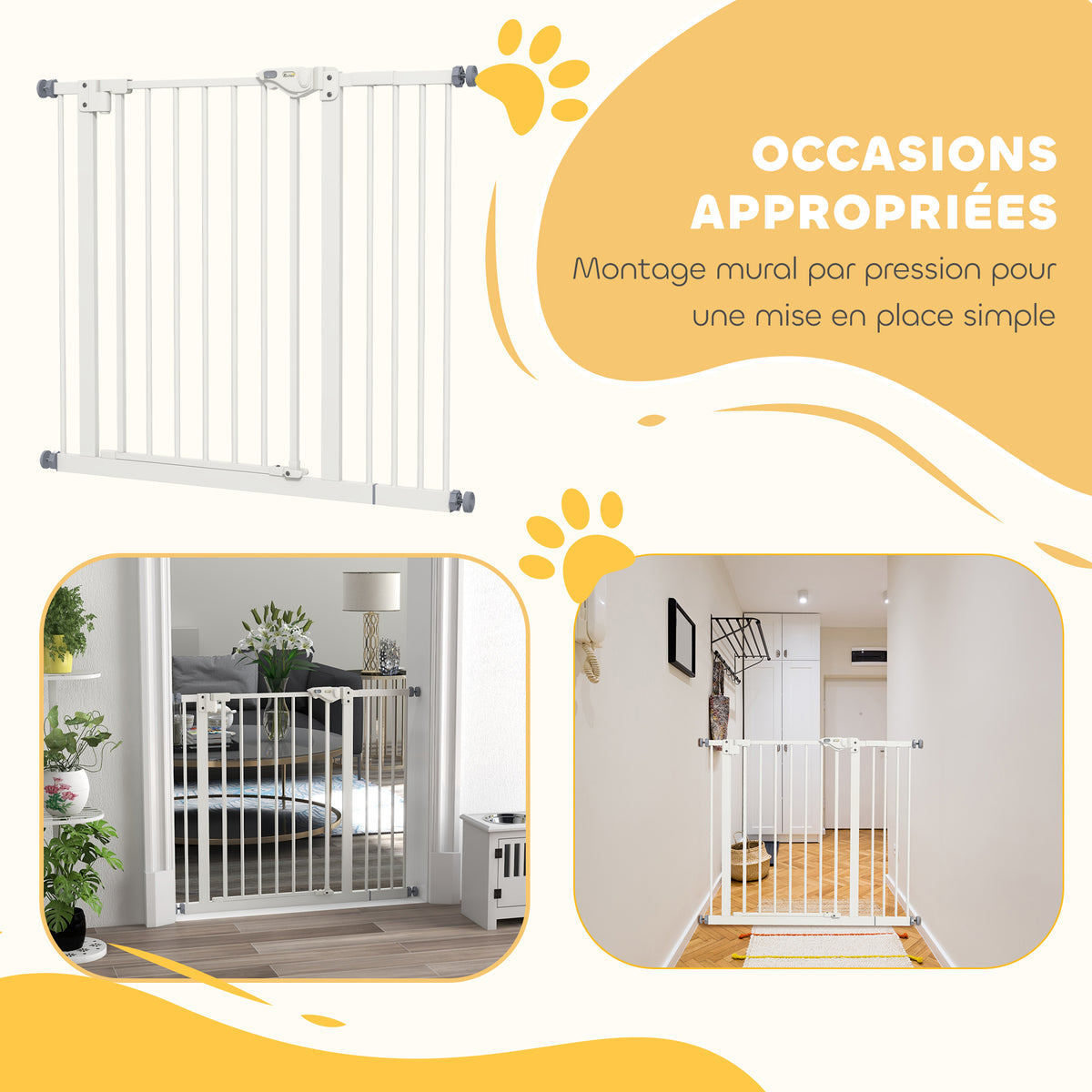 Barrière de sécurité animaux porte fermeture automatique système de double verrouillage sans perçage 1 extension blanc