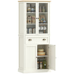 Buffet meuble cuisine rangement armoire de cuisine 4 portes dont 2 portes vitrées et 1 tiroir hauteur 182,5 cm avec étagères réglables - beige