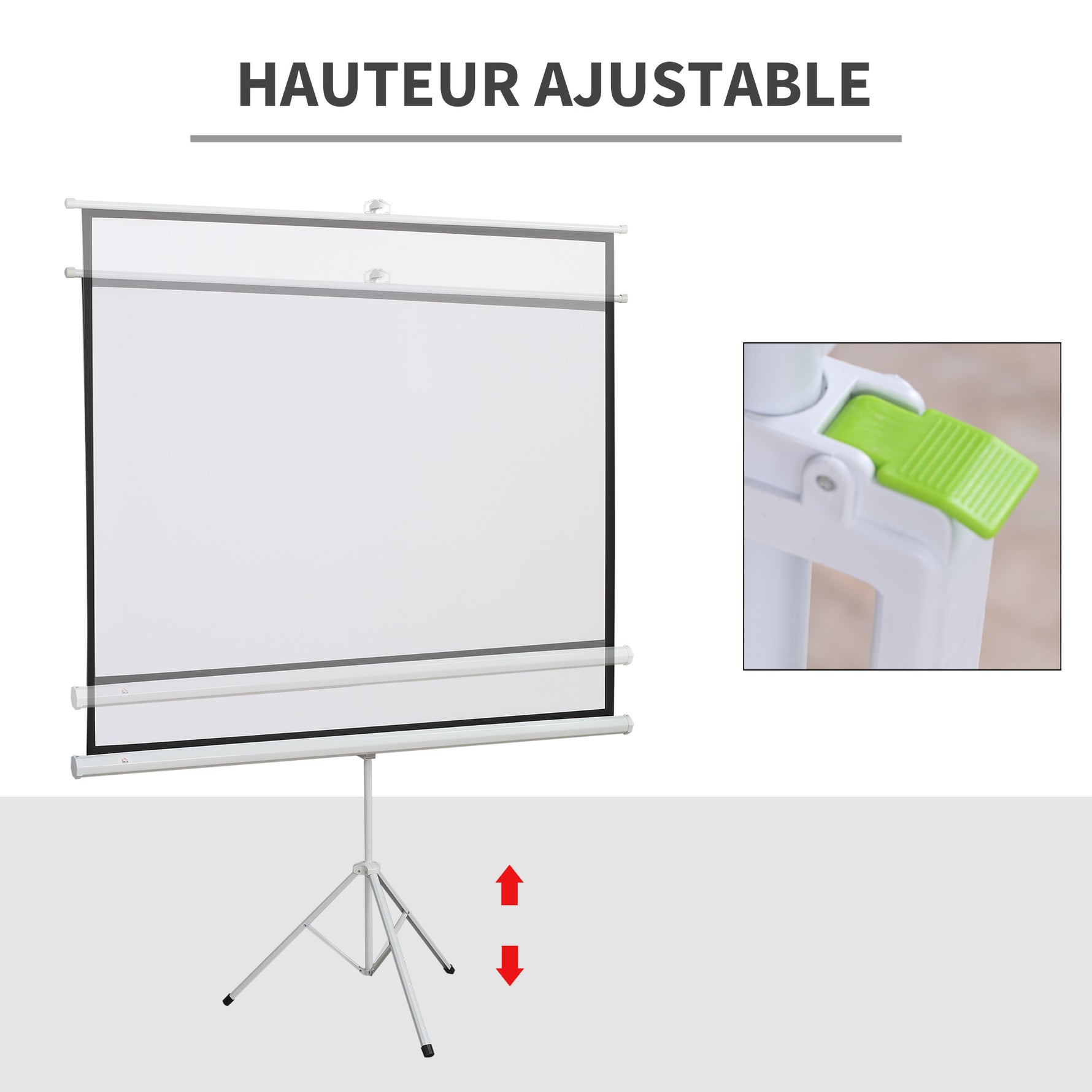 Écran de Projection avec Trépied Pliable 84 Pouces 4K HD 4:3, 180L cm, Écran Vidéoprojecteur, Hauteur Réglable, Angle de Vision 160°, pour Home Cinéma, Films en Intérieur/Extérieur, Blanc