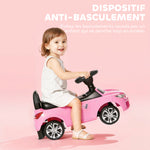 Porteur enfants voiture, véhicule à pousser avec coffre à jouets, klaxon, phares et musique, 63,5 x 28 x 36 cm, rose