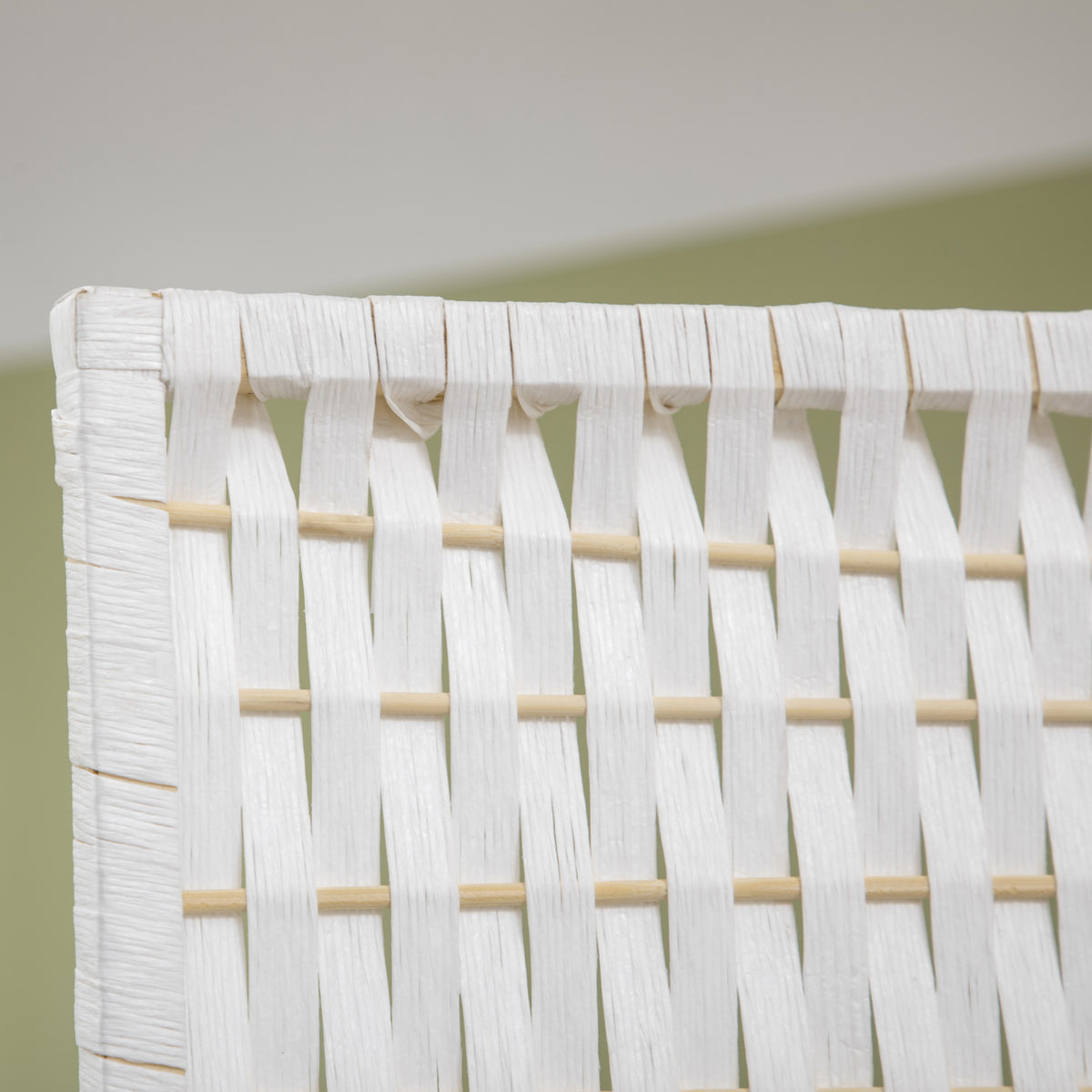 Séparateur de pièces 4 panneaux 2 étagères pliables blanc paille