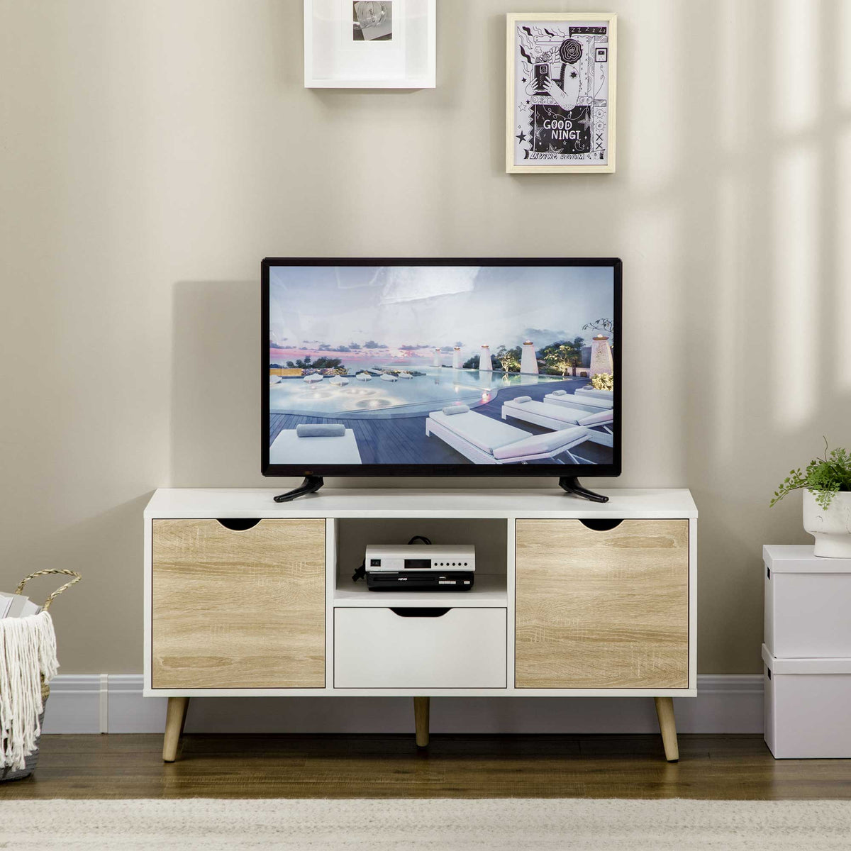 Meuble TV Banc TV Buffet bas Meuble de rangement sur pied avec 2 placards en Bois pour Chambre Salon 110 x 40 x