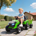 Tracteur électrique enfants avec remorque amovible, voiture électrique enfants, télécommande 2,4G, 139x58x55cm, vert