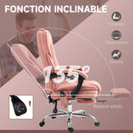 Fauteuil de bureau massant et chauffant hauteur réglable dossier inclinable télécommande repose-pieds rétractable rose