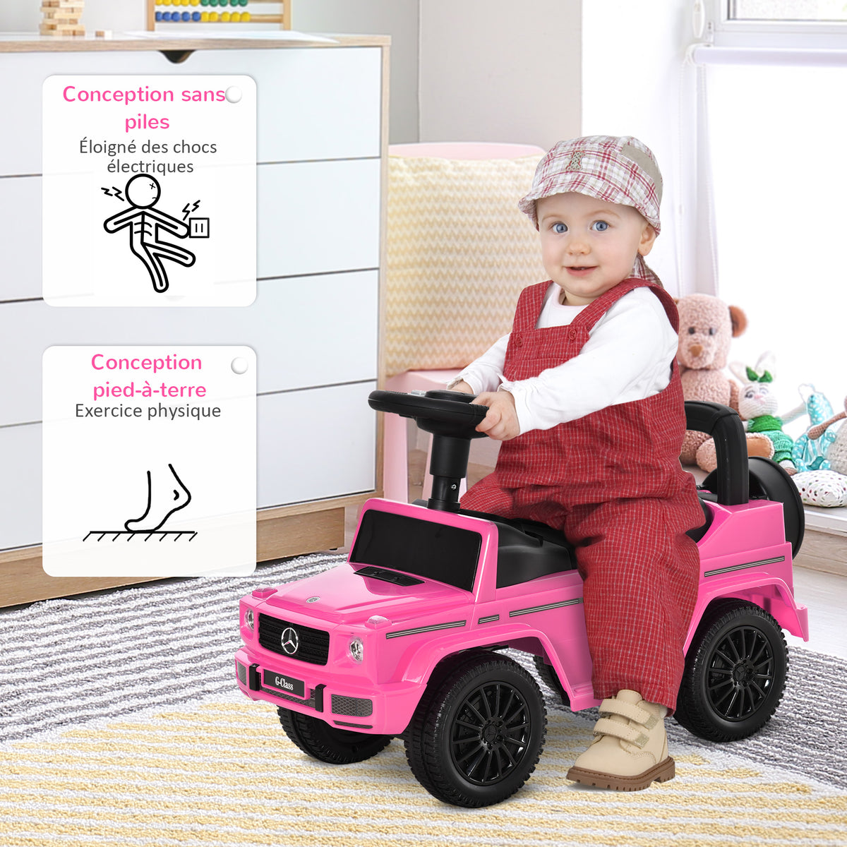 Camion porteur Enfants véhicule à pousser licence Mercedes Benz 12-36 Mois Coffre klaxon phares Rose