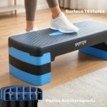 Stepper Fitness Aérobic 3 Niveaux, Hauteur Réglable 10/15/20 cm avec Rehausses, Surface Antidérapante, 68x29x20cm, Bleu