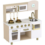 Cuisine Enfant en Bois, Dinette Cuisine Enfant avec Ustensiles en Acier Inoxydable, pour 3 à 6 Ans, 74x29x81cm, Blanc