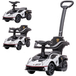Voiture à pousser pour enfants porteur enfants 1 à 3 ans multi-équipée avec poignée de poussée, klaxon et volant, Blanc