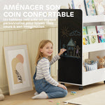Bibliothèque pour enfant avec roulettes, rangement livre enfant de 3 à 8 ans avec tableau noir, 66,5x32,5x86,5cm, blanc