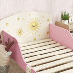 Lit enfant 70 x 140 cm, lit pour enfant avec barriere de securite et sommier à lattes, espace de rangement, rose