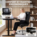 Chaise Bureau Ergonomique avec Accoudoirs Relevables, Fauteuil de Bureau en PU, Hauteur Réglable, Fonction Bascule, Noir
