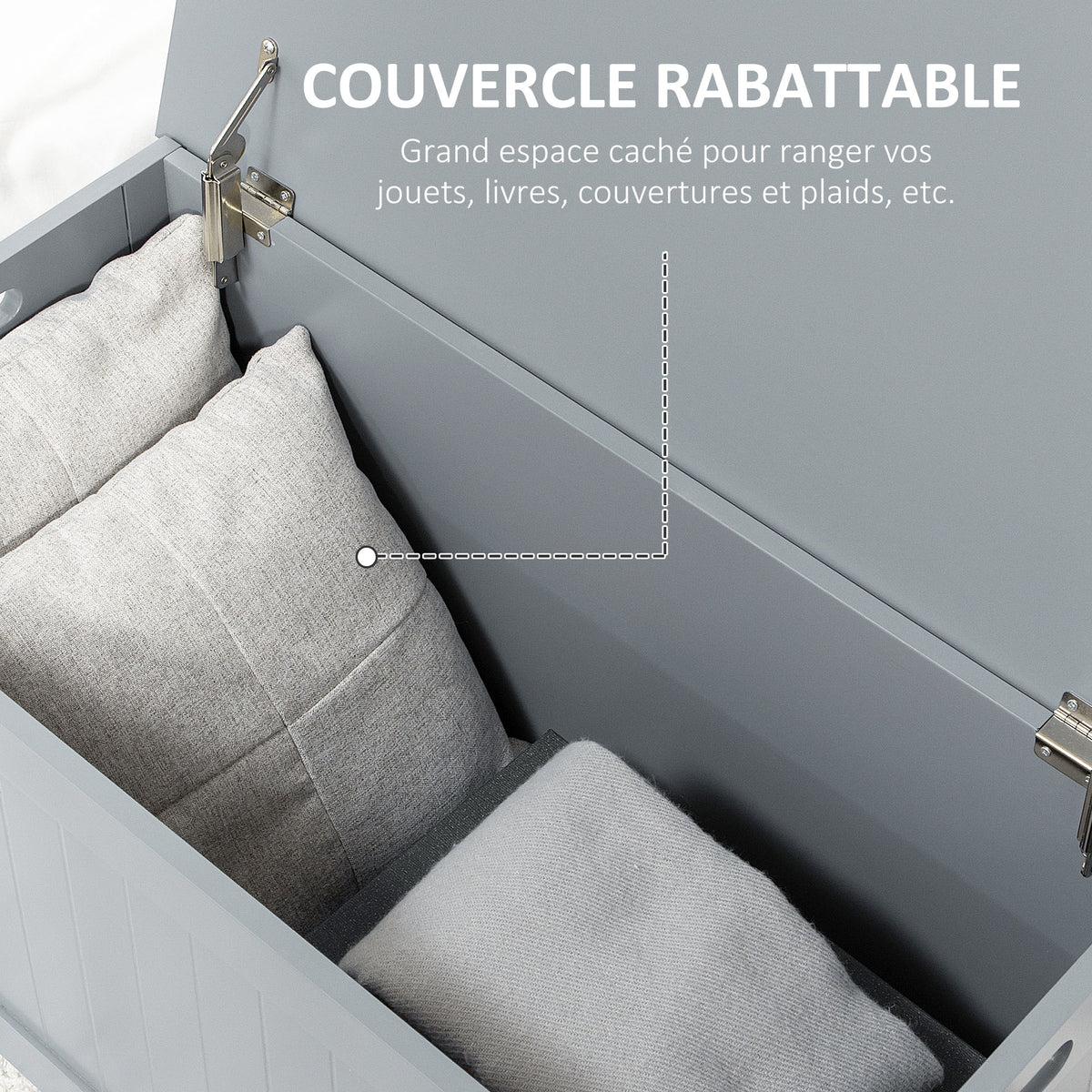 Storage chest with safety hinges wooden storage box toy chest flip-top lid grey