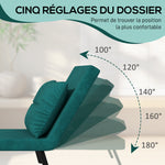 Fauteuil convertible 1 place fauteuil-lit chauffeuse 3 en 1 dossier réglable oreiller tissu velours 63x73x81cm vert