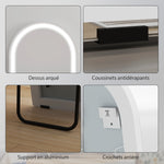Specchio a figura intera ad arco con luci 150 x 50 cm, colore e luminosità regolabili, funzione memoria, trasparente
