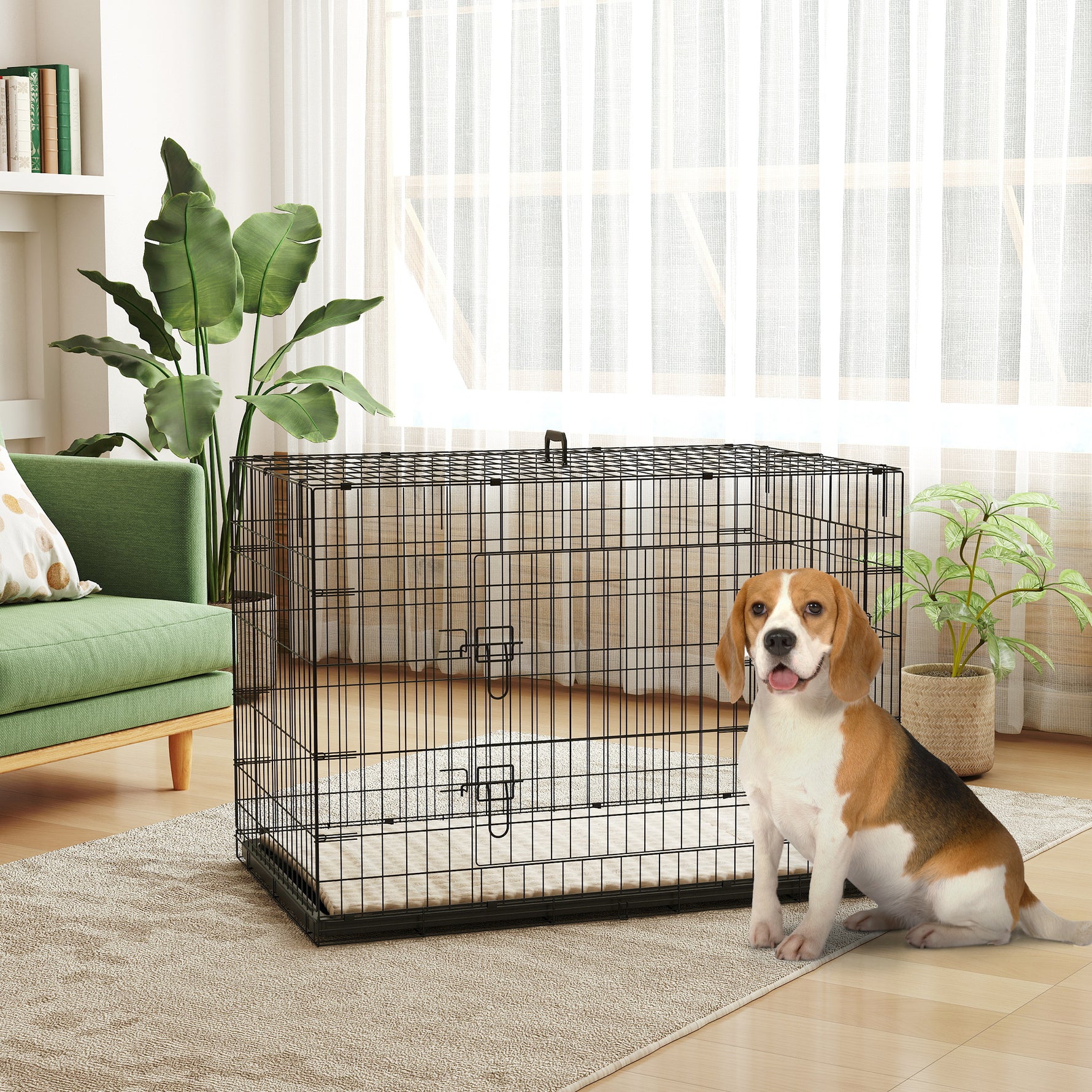 Cage caisse de transport pliante pour chien poignée, plateau amovible, coussin fourni 105 x 70 x 75 cm noir
